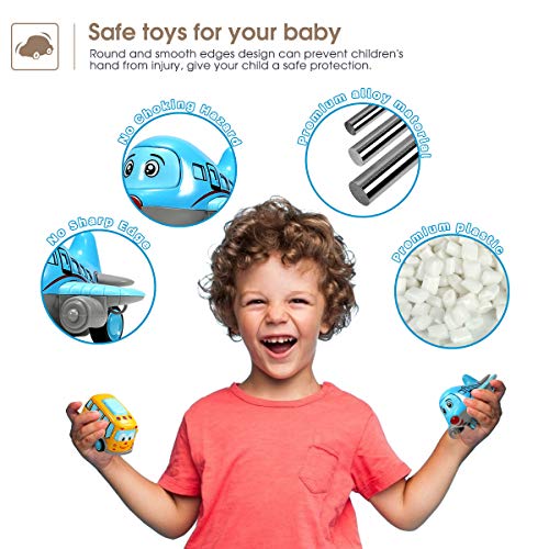 image for Geyiie Cartoon Cars Toy, Pull Back Cars Mini Alloy Helicopter Boat Toy