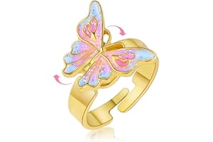 XinTeAcc Butterfly Spinning Rings for Kids 18K Real Gold Plated Adjustable Fidget Rings for Anxiety Mood Ring with Shinning Colorful Rainbow Pink Cute Butterfly Gifts for Little Girl Teens