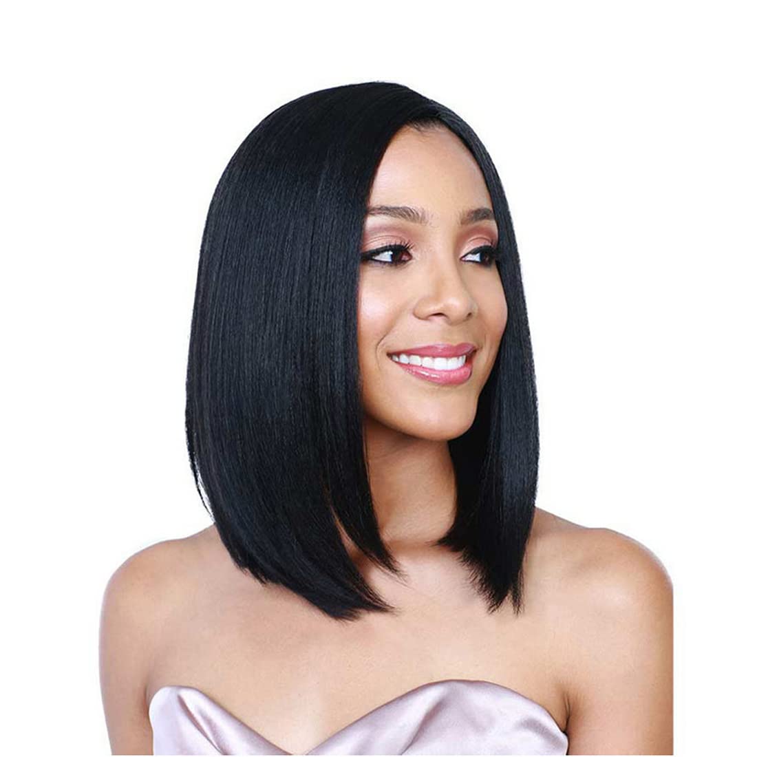 Jodiss Bob Black Wigs for Women, Shoulder-length Straight Short Synthetic Wig, Pretty cute girl with wig (Black)