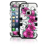 iPhone 5 Case, MagicMobile® Hybrid Protective iPhone 5 Case Dual Shockproof Hard Cover Rubber Silicone Rigid Plastic Tough Armor Impact Resistant Heavy Duty Case for iPhone 5 [ Pink Flowers Design Pattern - Black]