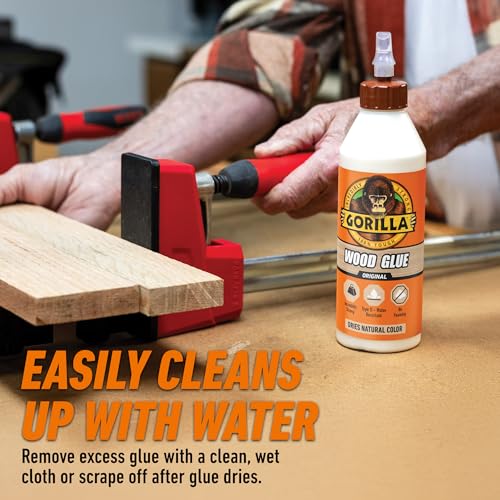 Gorilla Wood Glue, Gel, Indoor & Outdoor Carpentry Projects, Paintable, Sandable, Moisture Resistant, Clamping, Natural Color, 18oz/532mL, (Pack of 1)