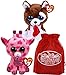 Ty Beanie Boos Valentine's 2019 Sweetums (Pink Giraffe) & Smootches (Brown Dog) Gift Set Bundle with Bonus Matty's Toy Stop Storage Bag - 2 Pack