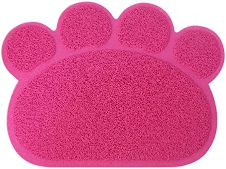 crownroyaljack Soft Rug PVC Pet Mat Paw Shaped Easy to Clean Dog Cat Food Box Litter Mat , Rose-carmine