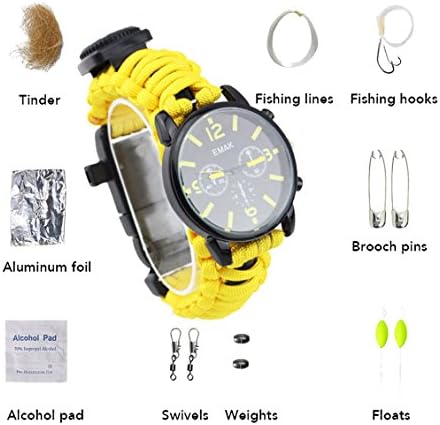 WCYWRIST Survival Bracelet 500Lbs Professional SOS Paracord Waterproof Outdoor Thermometer Night Luminous Hiking Camping Diving Adjustable Buckle for Man Woman Card Pin Pocket Knife Compass