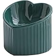 Dark Green Ceramic Raised Cat Bowls, Tilted Elevated Food or Water Bowls, Stress Free, Backflow Prevention, Dishwasher and Microwave Safe, Lead & Cadmium Free