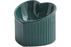 HCHLQLZ Dark Green Ceramic Raised Cat Bowls, Tilted Elevated Food or Water Bowls, Stress Free, Backflow Prevention, Dishwasher and Microwave Safe, Lead & Cadmium Free