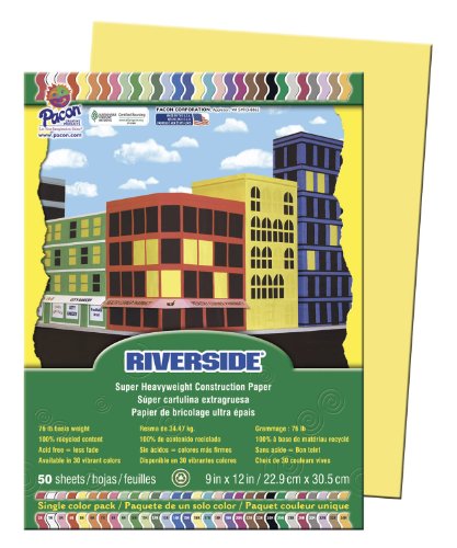 Riverside 103592 Construction Paper, 76 lb, 0.5" Height, 9" Width, 12.2" Length, Yellow (Pack of 50)