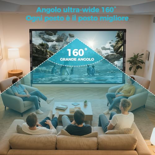 Schermo per Proiettore con Supporto 120 Pollici – LEORFI Schermo Proiezione Portatile Interno Esterno con Retro Nero, 16:9 4K HD, Antipiega, Borsa da Trasporto per Giardino e Home Cinema