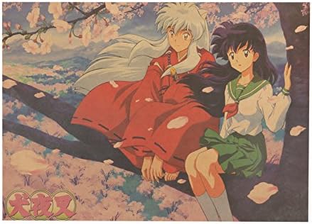 JustWalls Japanese Cartoon Comic Poster Inuyasha B Style Kraft Paper Wall Sticker Bar Cafe Decorative Painting 51.5X36cm
