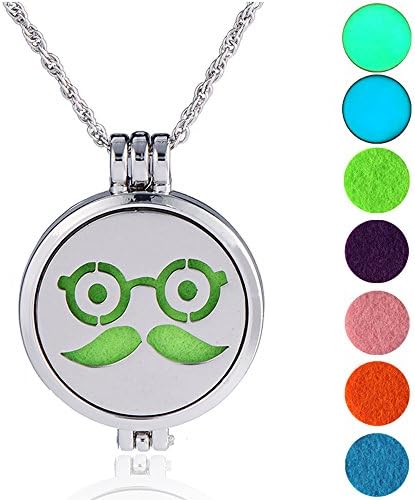 Aromatherapy Essential Oil Diffuser Necklace Smiley Face Stainless Steel Emotional Locket Pendant,7 Refill Pads