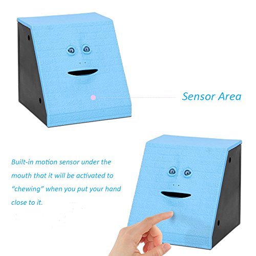 Onerbuy Novelty Face Bank Coin Eating Savings Bank Kids Money Saving Collection Piggy Bank (Blue Brick)