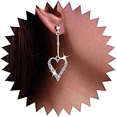 TseanYi Crystal Heart Dangle Earrings Gold CZ Heart Earrings Vintage Rhinestone Heart Love Earrings Hollow Heart Drop Earrings Sparkly CZ Stud Earrings