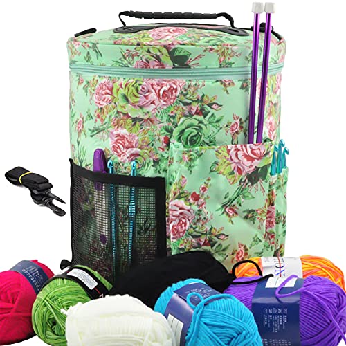 PAVILIA Knitting Bag Yarn Storage Tote, Large Crochet Organizer Bag, Yarn Storage Holder For Crocheting Knitter, Knitting Project Bag, Crochet...