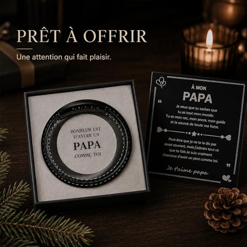 Lueaurra Bracelet pour Papa, Cadeau Fete des Peres, Idee Cadeau Noel Anniversaire pour Papa, Bracelet Homme avec Coffret et Carte