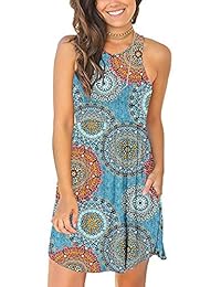 WNEEDU - Vestido de mujer sin mangas, liso, casual, corto con bolsillos