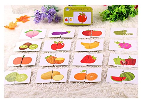 Baby Infant 32pcs Flash Card Jigsaw cognition puzzle Shape Matching Puzzle Cognitive Learning Early Education Card Learning Toys in a Box - Fruits & vegetables
