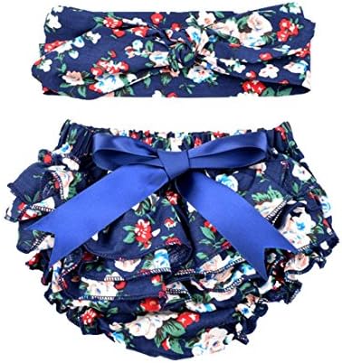 Baby Girl's Bloomer and Headband Set Bowknot Lace Ruffle Diaper Cover 2 Pack