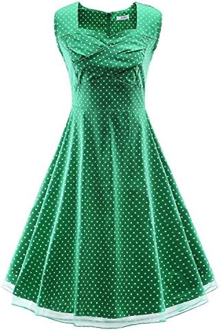 yisqzjzj Seasonal Women's Retro Vintage Cap Sleeve Party Swing Dress green dotX-Large