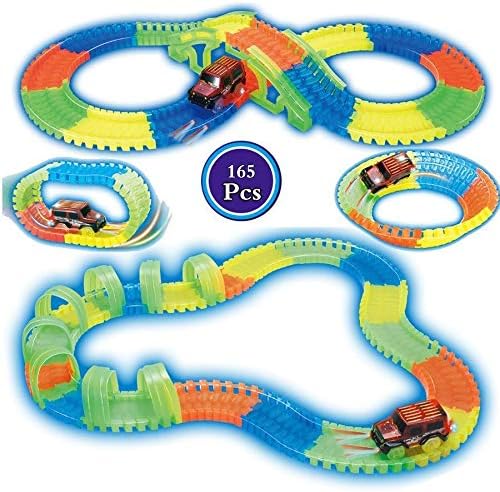 *Sentik Magic Glow In The Dark Twister Track Magic Track With Led Light Up Race Car Flexible Assembly Race Track (165pc Track)