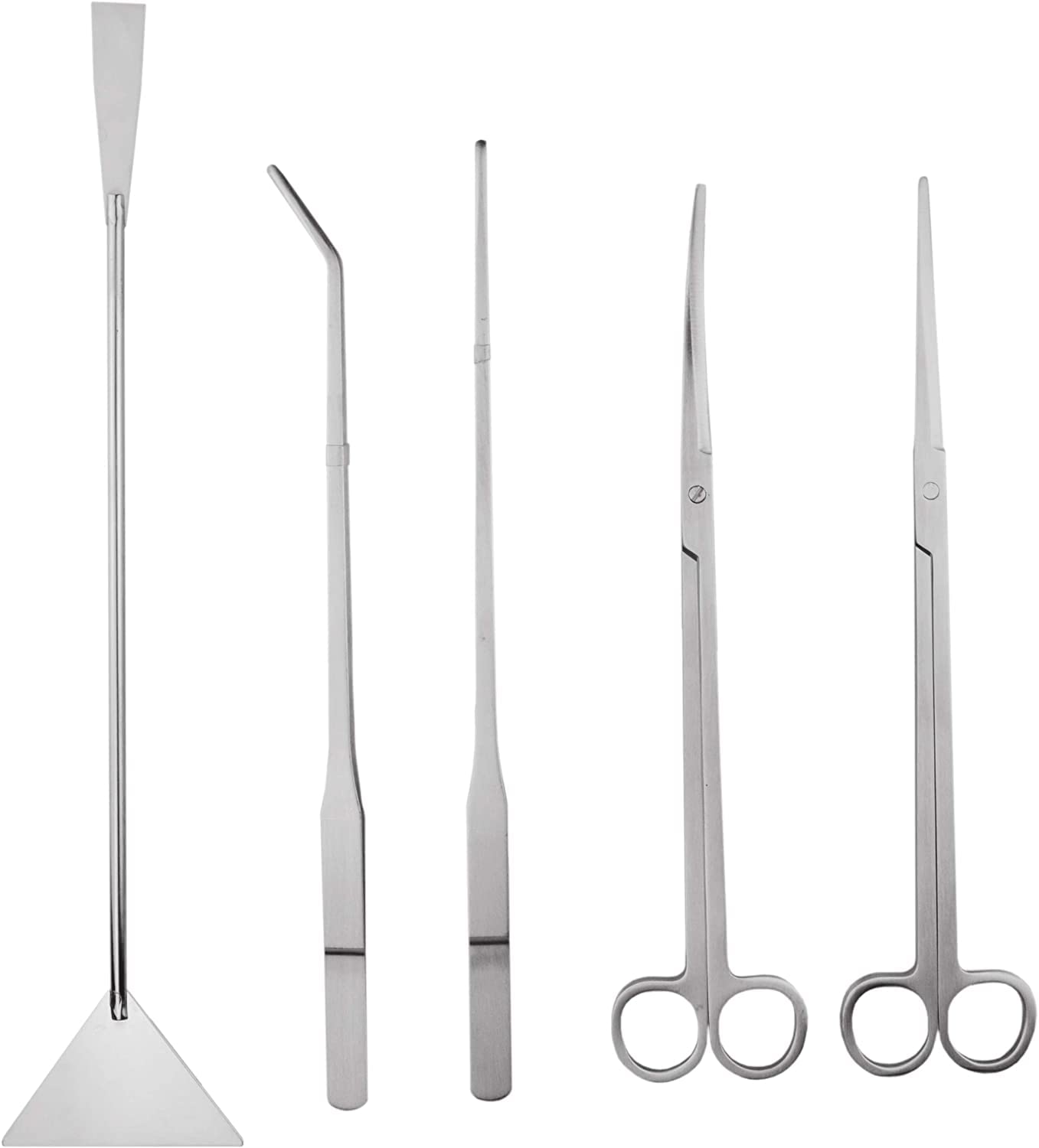 Hexint 5 in 1 Aquarium Aquascaping Kit Stainless Steel Aquarium Fish Tank Aquatic Plant Tools Tweezers Scissors Spatula Set with PH Test Strips
