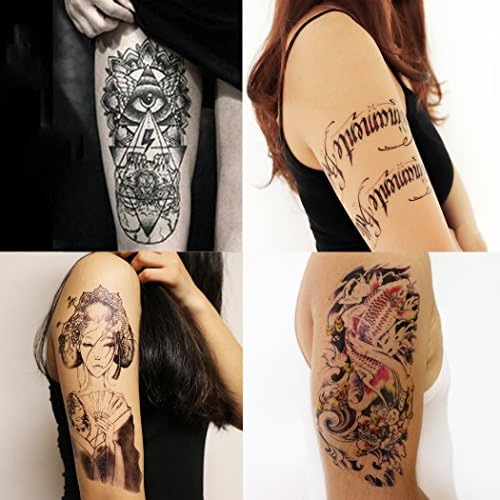 GIFT!Tastto 4 Sheets Temporary Tattoos of God's Eye, Koi Fish, Words, Sexy Lady with Gift