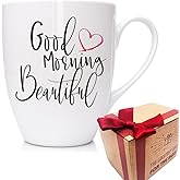 SUUURA-OO Good Morning Beautiful Coffee Mug Gifts for Women, Happy Birthday Christmas Gift for Her Female Sister Fashions Lovers, Inspirational Wedding Anniversary Mug Gift for Friends 12 OZ