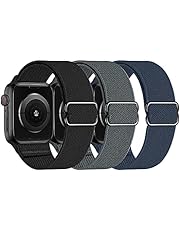Swhatty Stretchy Nylon Solo Loop Bands Compatible with Apple Watch 45mm 41mm 44mm 40mm 42mm 38mm, Adjustable Stretch Braided Sport Elastics Women Men Strap for iWatch Series 7/6/5/4/3/2/1 SE, 3 Pack