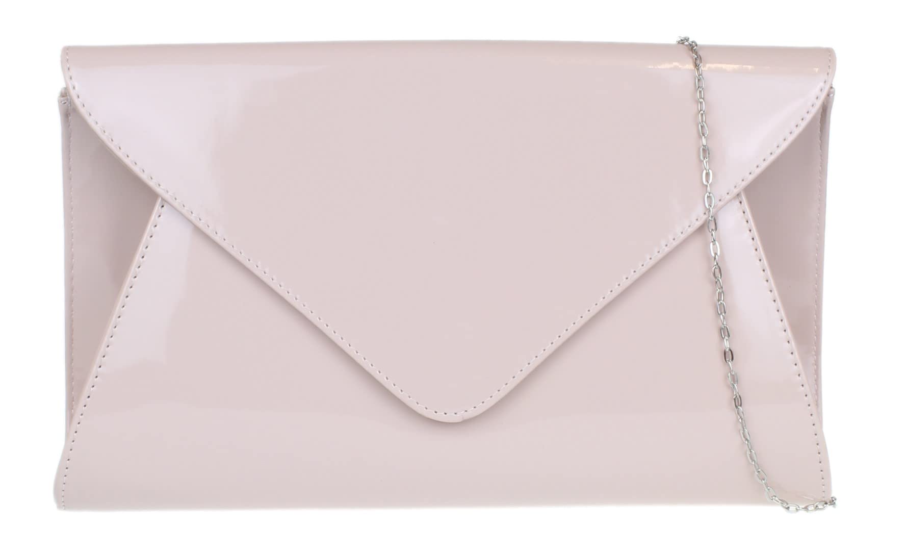 Girly Handbags Womens Patent Faux Leather Plain Envelope Evening Clutch Bag (Flesh)