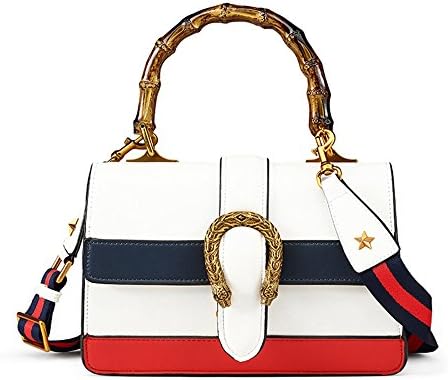 Olyly Women Handbag Bags with Bamboo Handle Genuine Leather Top Handle Shoulder Cross Body Bag (medium, white)