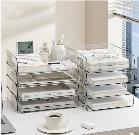 Condition photo showing New/Like New for reflygen 4-tier transparent desktop organizer with stackable a4 document trays,ideal for organizing 