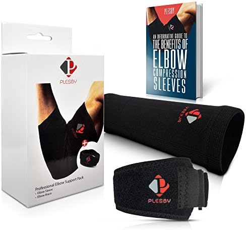 Compression Sleeve Elbow Brace Strapping Set for Arm, Padded – Wear Under Long or Short Sleeves or T Shirt, for Men, Women, Youth, Best Pain Relief for Tendonitis, Arthritis, Forearm, Wrist - Black
