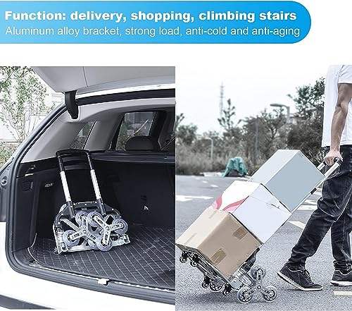 Stair Climbing Hand Truck Dolly, Shopping Cart Trolley with Stair Climbing Wheels and Removable Waterproof Canvas Bag, Aluminum Alloy Luggage Package Delivery