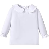 ZFZDRen 1-12Y Baby Ruffle Blouse Toddler Girl Peter Pan Lace Collar T-Shirts Kids Solid Color Long Sleeve Tee Casual Top