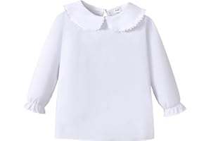 ZFZDRen 1-12Y Baby Ruffle Blouse Toddler Girl Peter Pan Lace Collar T-Shirts Kids Solid Color Long Sleeve Tee Casual Top