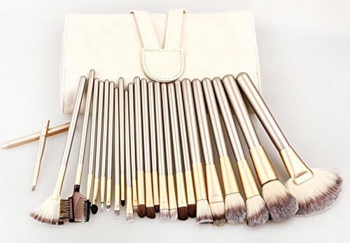 CUGBO 18 PCS Makeup Brush Set Professional Wood Handle Foundation Blending Blush Concealer Eye Face Liquid Powder Cream Cosmetics Lip Brush Tool Brushes Kit ( Cream-colored Case Bag)