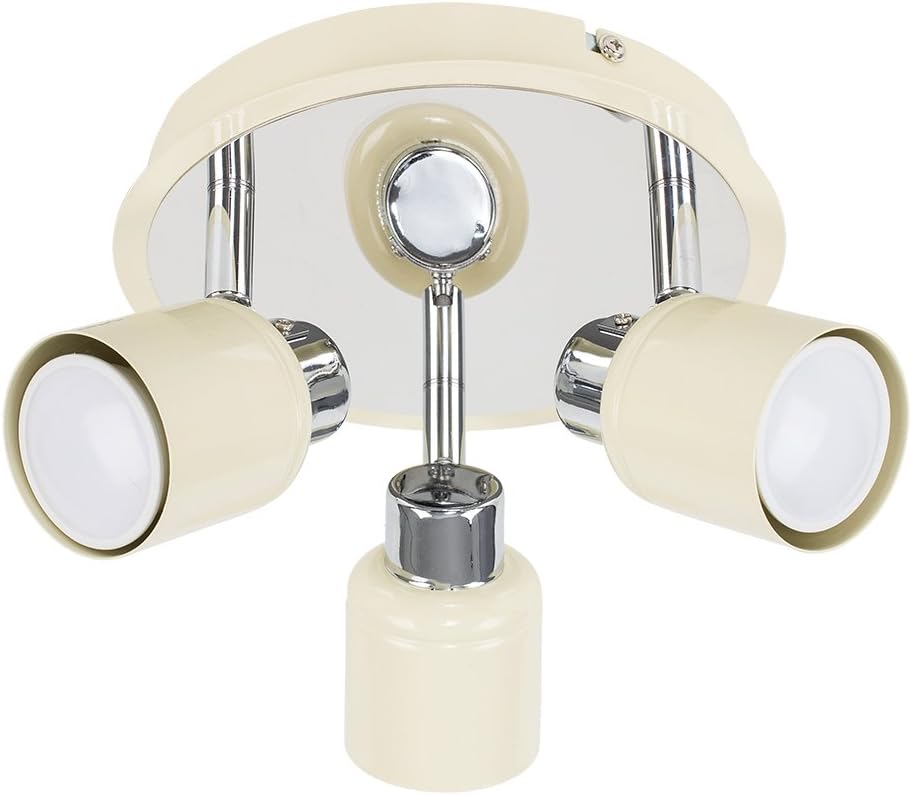 Modern Chrome & Gloss Cream 3 Way Round Plate Ceiling Spotlight Amazon.co.uk Lighting