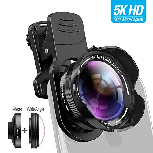 Phone Camera Lens Kit 2 in 1 Pro Camera Lens Kit 15X Macro 5K HD 0.56X Wide Angle for iPhone X XR XS Max 8 7 6S Plus Samsung with Bag and Travel Case (Iphone 5 Best Camera)