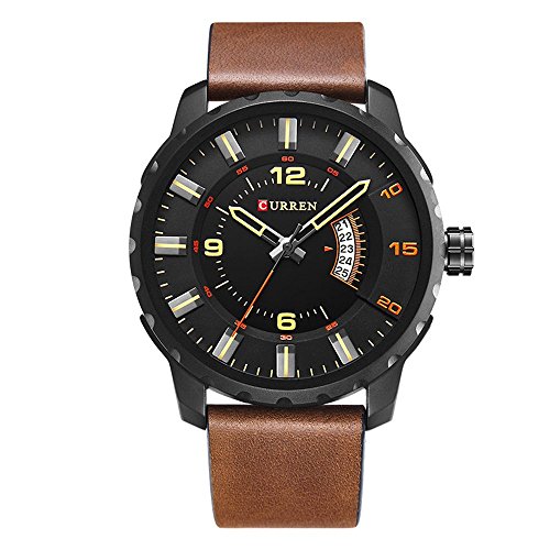 CURREN Men's Watch Multi-Functional Chronograph Fashion Business Complete Calendar 30 Meter Waterproof Brown Leather Strap Casual Leather Wrist Band Watch Valentine's Day Gift 8245 (Black Brown)
