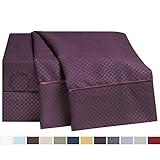 Bed Sheet Bedding Set, Queen, Purple Eggplant, Elegant Checkerboard Design - 2000 Luxury Bedding Collection, Soft Microfiber Deep Pocket Sheet, Hypoallergenic, Bed Linen Set by Nestl Bedding