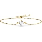 Gem Stone King 18K Yellow Gold Plated Silver Lab Grown Diamond Bracelet For Women | 0.74 Cttw | Gemstone April Birthstone | Round 6MM | Fully Adjustable 9 Inch