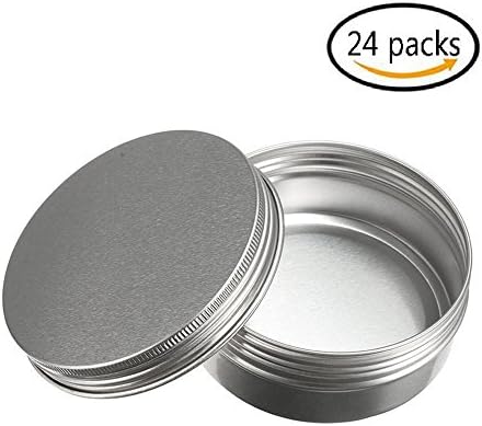 Screw Top Round Aluminum Tins Cosmetic Sample Tin Containers for Storing Lip Balm Lotion Bars Candles Candies Powder DIY Products and Gift Giving 24 Packs