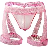 IPHREECO Sissy Mens Lace Panties, Ruffle Panties Thongs G String Mini Skirt Femboy Gay Lingerie Underwear with Garters