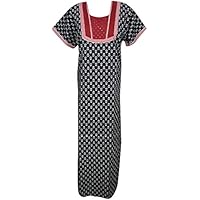 Mogul Interior Womens Maxi Nightdress Caftan Lounger Printed Kaftan Cotton Resort Nightgown L