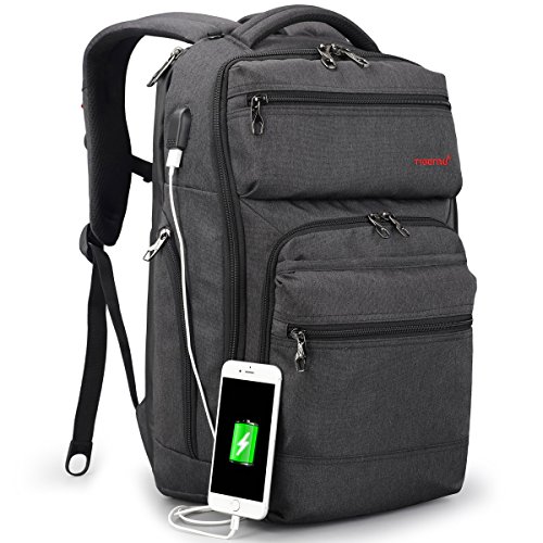 TIGERNU Business Backpack fits 15.6 Inch laptop/notebook Computer Backpack with USB Charging Port/ Water Resistant/ Tear Resisting/ Lightweight Travel Bag (Dark Gray)