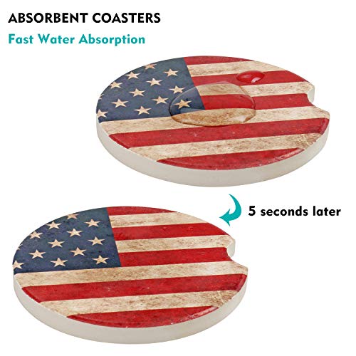 Car Coasters Pack of 2, Small 2.56" Stone Car Cupholder Absorbent Coaster Set for Women Men Drink Cup Holder Coasters (USA Flag) - Thumbnail 6