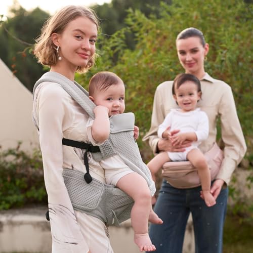 Momcozy Baby Carrier with Hip Seat,Ergonomic Support for Newborn to Toddler (0-36 Months), Hands-Free for Travel, Shopping & Daily Use,Lightweight & Adjustable,Grey