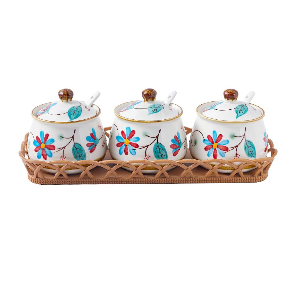 Photo 1 of ***(MISSING ONE -SELLING AS SET OF 2 ONLY)*** 
YMYL Ceramic Salt Sugar Bowls Set, Set of 2 Condiment Pots Seasoning Jar Spice Container with Lid Spoon and Tray for Home Kitchen Counter, Dishwasher Safe (Red)