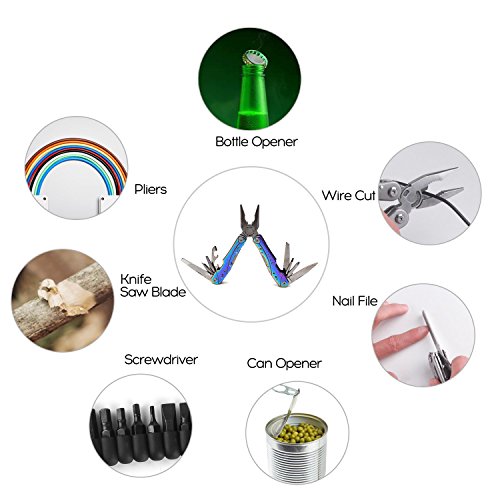 Unique Multitool Pliers Stainless Steel-GETUHAND 14-in-1 Multitool for Women Hunting, Hiking, Camping, Fishing, Outdoor Survival with Multi Knife Sheath/Rainbow Handle/Folding Pliers(Rainbow) - Thumbnail 5