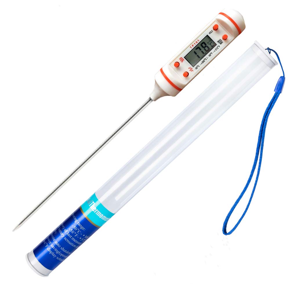 Meilliger Meat Thermometer Food Probe Digital Cooking Thermometer, Backlight Display, 14.6 cm Stainless-Steel Probe, Readable 50 ° C - 300 ° C (Storage Case and Battery Included)