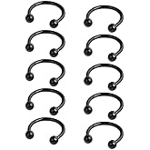 Ruifan 10PCS 16G CBR Horseshoe Circular Rings Black Titanium Anodized 316L Surgical Steel for Lip, Septum Piercing Jewelry & Cartilage 3mm Balls 6-12mm